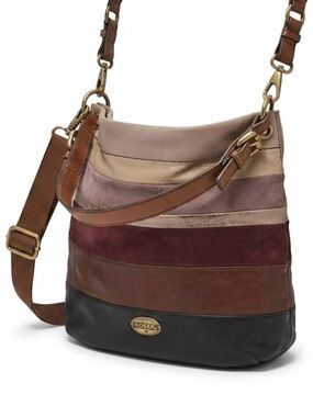 Fossil Explorer Patchwork Leather & Suede Crossbody Tote Bag ZB5508 Multi-Stripe